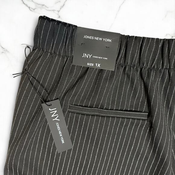 Jones New York Pull On Wide Leg Pants Sz 1X Black Pinstripe Stretch Pockets NWT - Picture 8 of 10